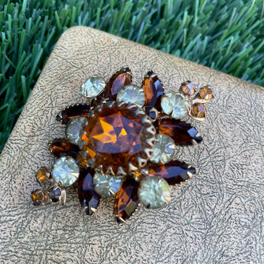 Brown and Yellow Rhinestone Brooch Jewelry Bloomers and Frocks